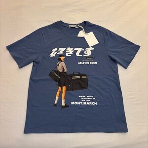 NWT AELFRIC EDEN Look Back Graphic T-Shirt Men's Adult Med. Blue. Japanese